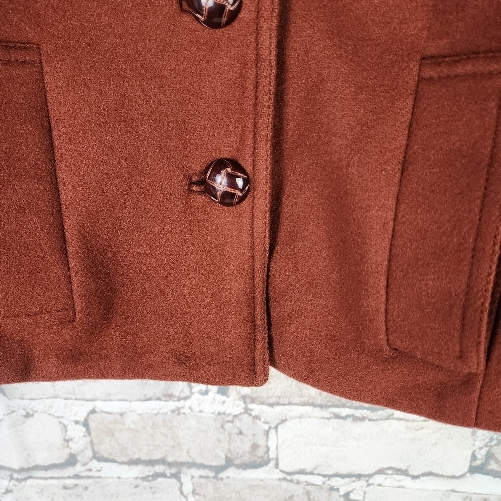 Banana Republic Wool Pea Coat High Collar Floral Lining Rust Size XS - Picture 4 of 16